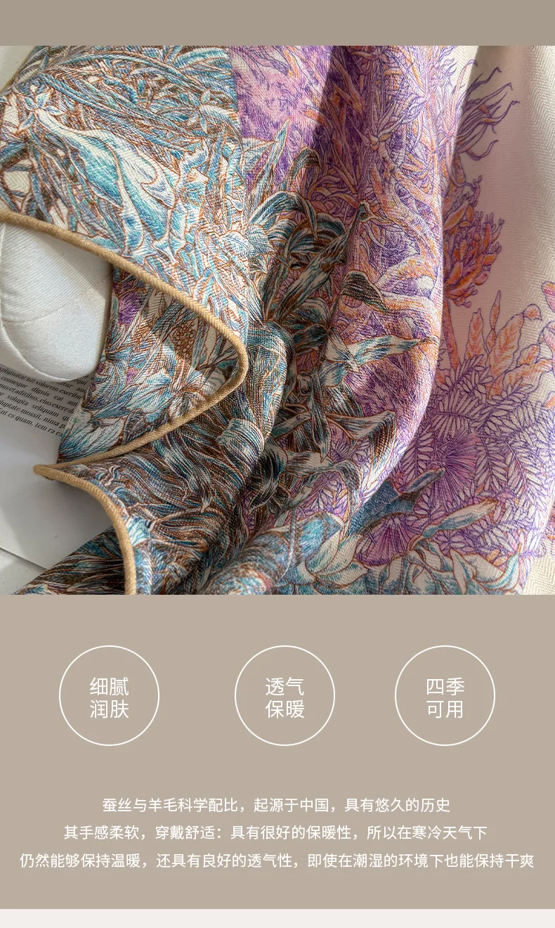 Silk Wool Scarves Woman Foulards Femme Elegant Women'S Shawl Original Luxury Scarves Winter Sale Petite Scarf Neck Accessories