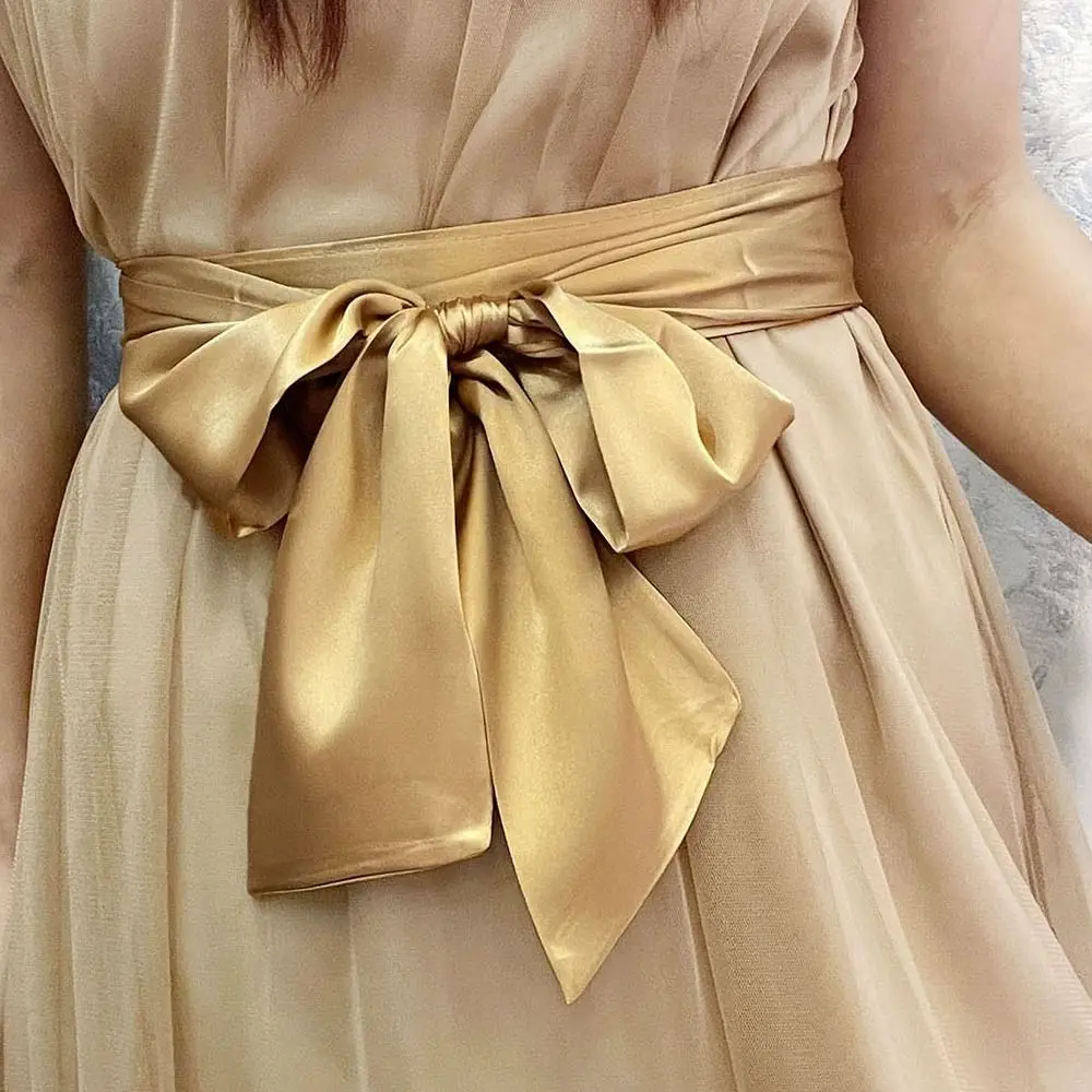 Women Dress Top Bowknot Waistband Waist Bow Corset Satin Silk Wide Waist Belt Fabric Ribbon Cummerbunds Lace Up Waist Strap