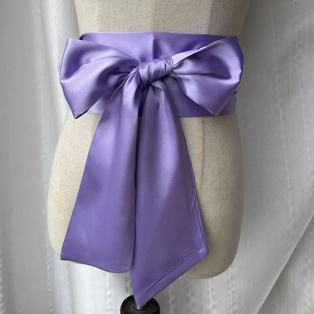 Women Dress Top Bowknot Waistband Waist Bow Corset Satin Silk Wide Waist Belt Fabric Ribbon Cummerbunds Lace Up Waist Strap