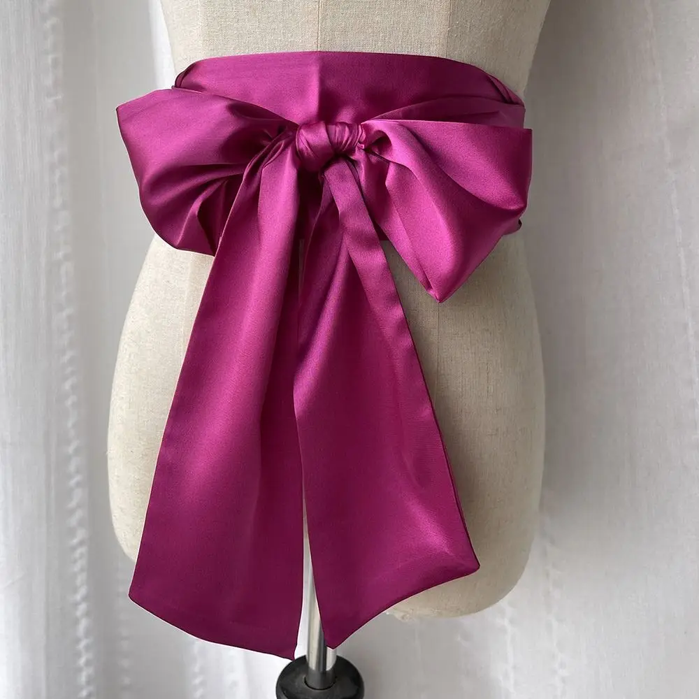 Women Dress Top Bowknot Waistband Waist Bow Corset Satin Silk Wide Waist Belt Fabric Ribbon Cummerbunds Lace Up Waist Strap