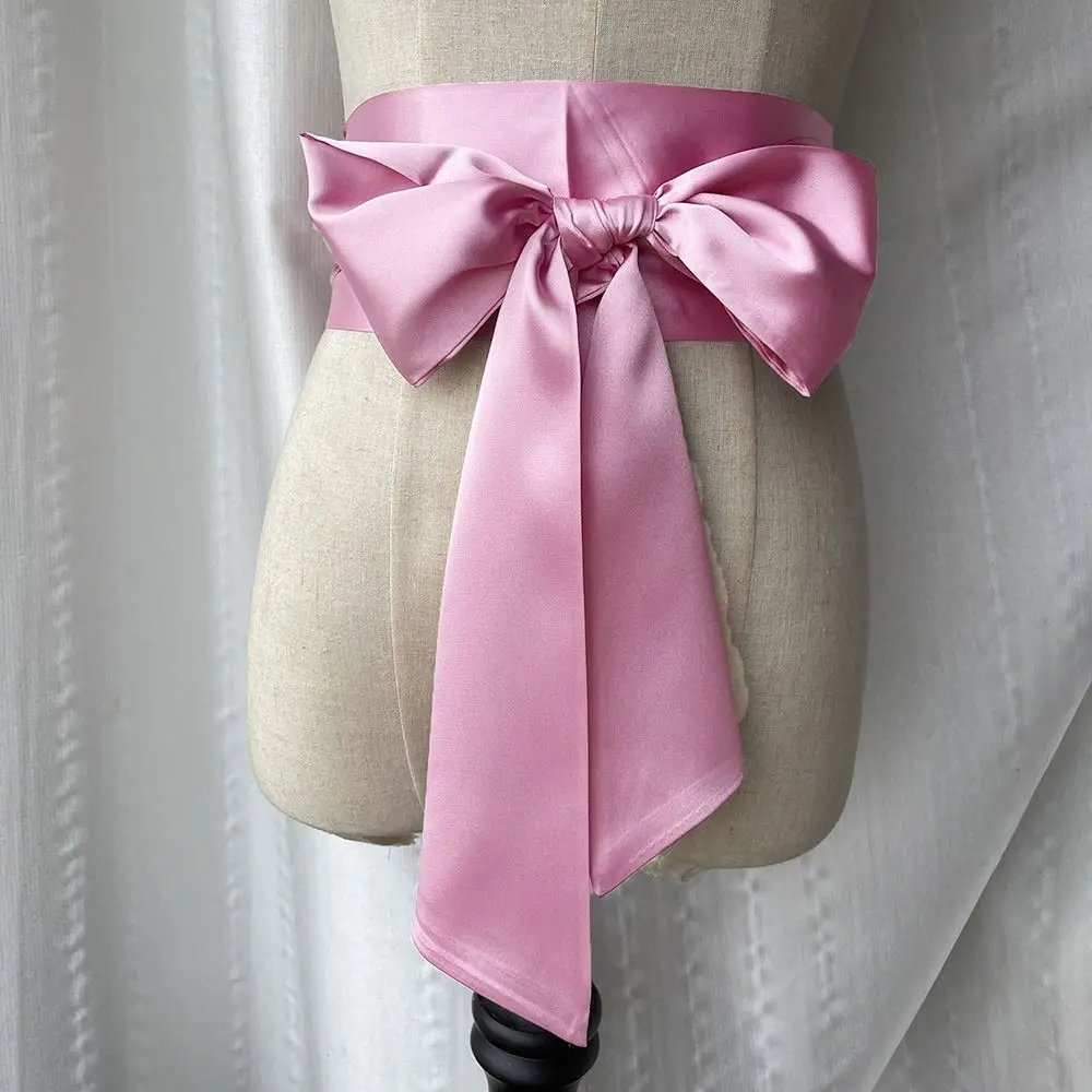 Women Dress Top Bowknot Waistband Waist Bow Corset Satin Silk Wide Waist Belt Fabric Ribbon Cummerbunds Lace Up Waist Strap