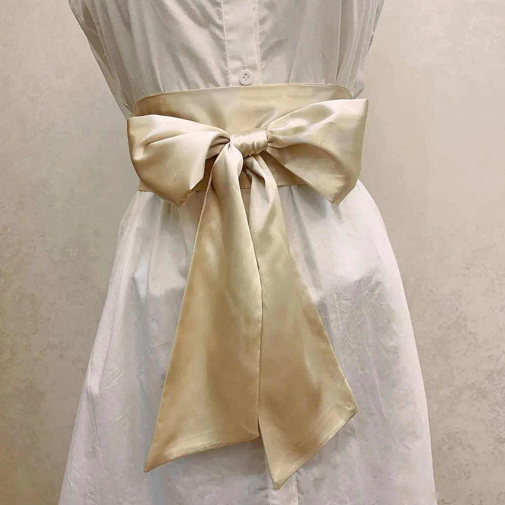 Women Dress Top Bowknot Waistband Waist Bow Corset Satin Silk Wide Waist Belt Fabric Ribbon Cummerbunds Lace Up Waist Strap