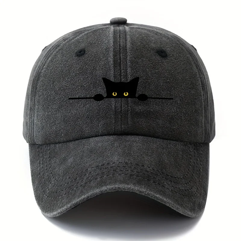 Retro cartoon cat printed baseball cap adjustable for men and women outdoor activities, fishing, camping, and parties