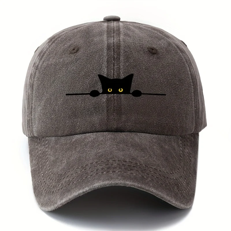 Retro cartoon cat printed baseball cap adjustable for men and women outdoor activities, fishing, camping, and parties