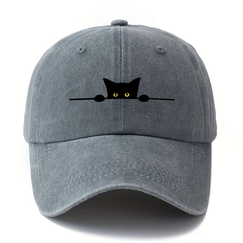 Retro cartoon cat printed baseball cap adjustable for men and women outdoor activities, fishing, camping, and parties