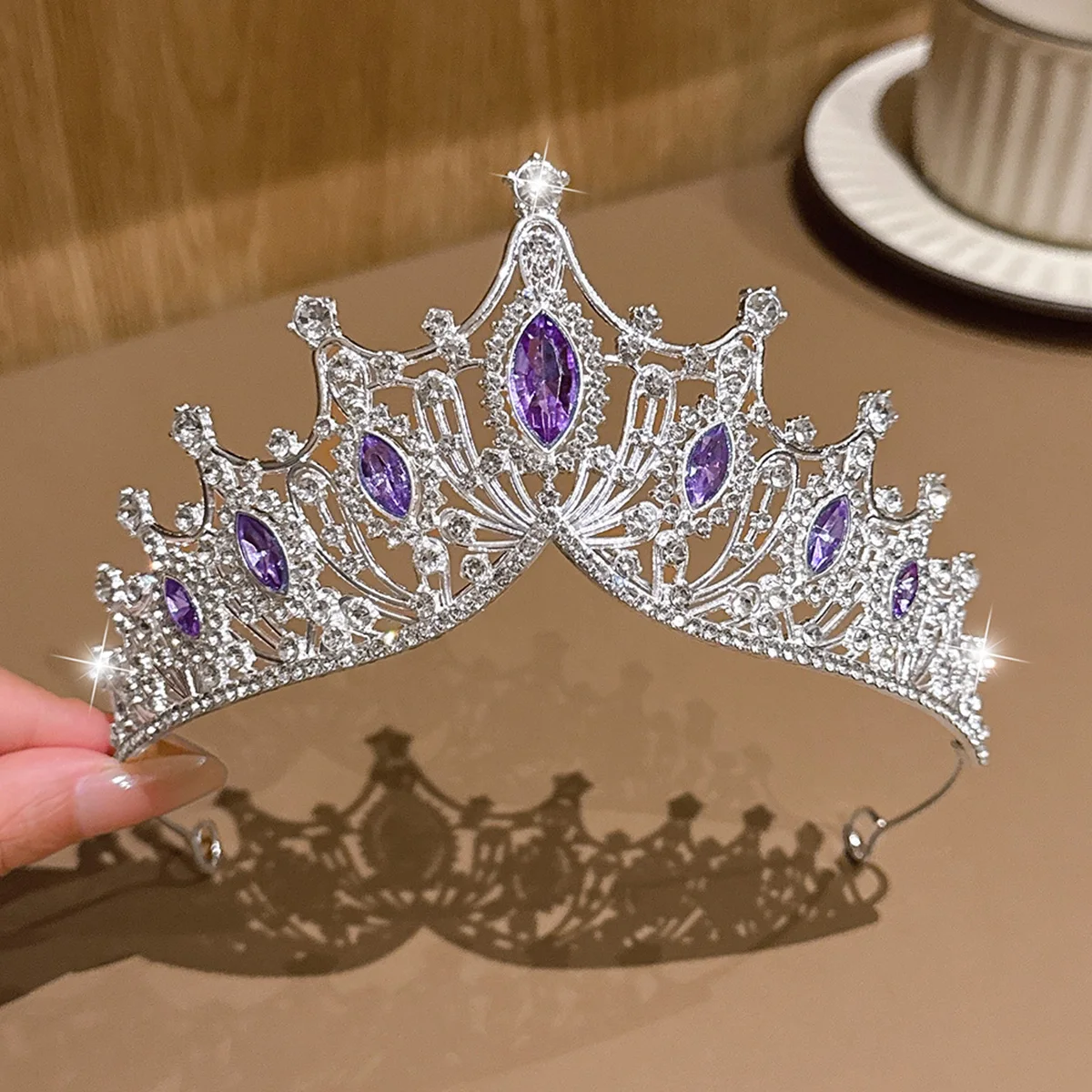 1 simple and versatile fashionable high-end silver purple crown suitable for daily hair accessories