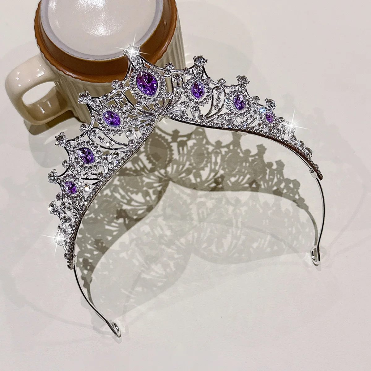 1 simple and versatile fashionable high-end silver purple crown suitable for daily hair accessories