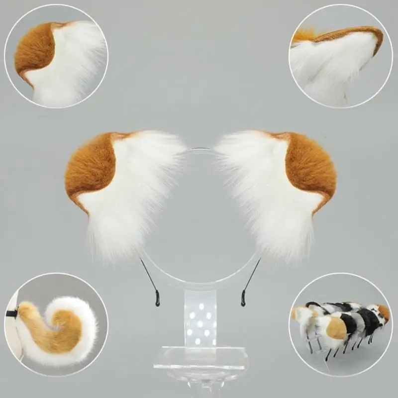 Adjustable Dog Ears Headbands Comfortable Plush Hairband For Cosplayer Party