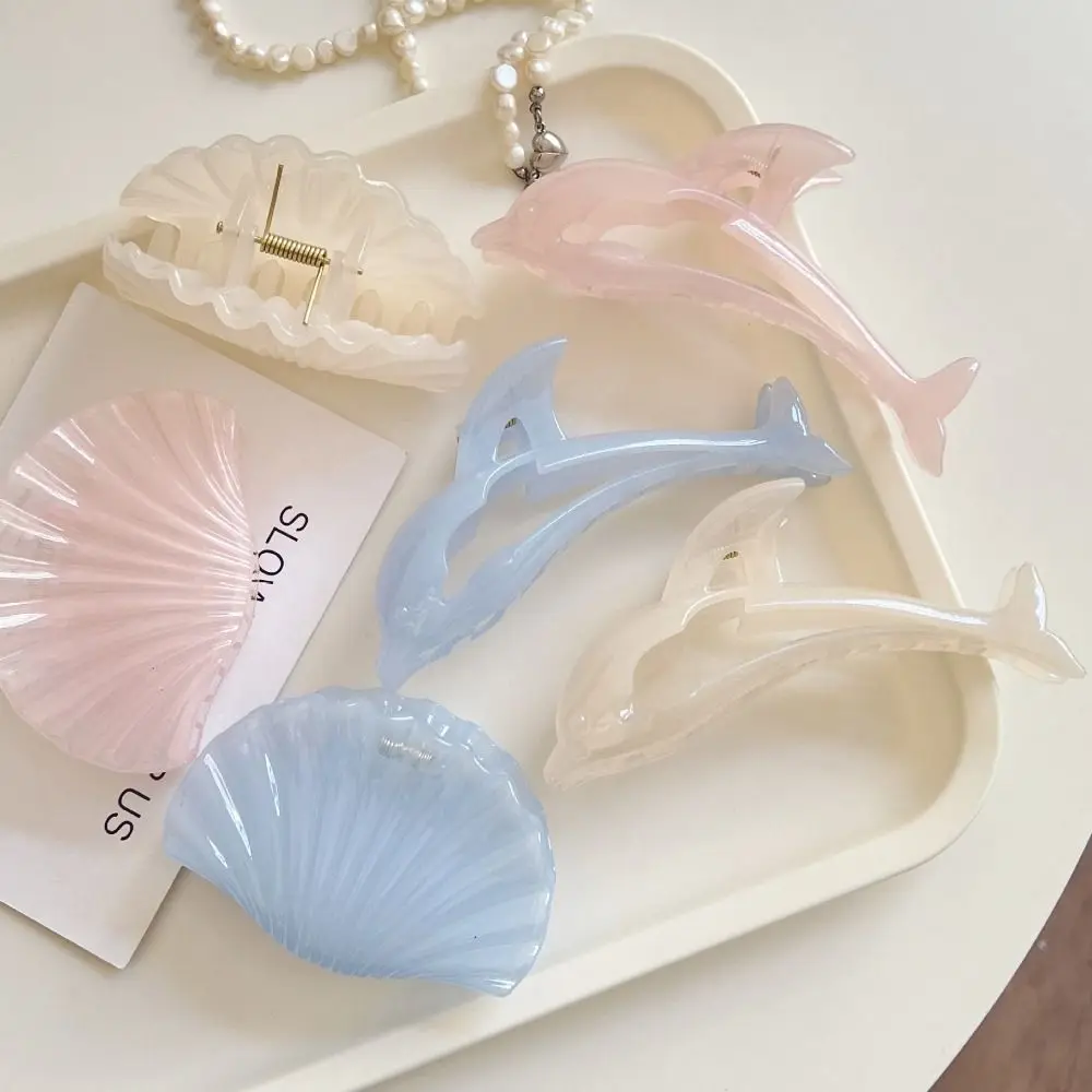 Elegant Acetate Hair Claw Clip Dolphin Shell Series Jelly Color Back Head Headwear Hair Claw Gift
