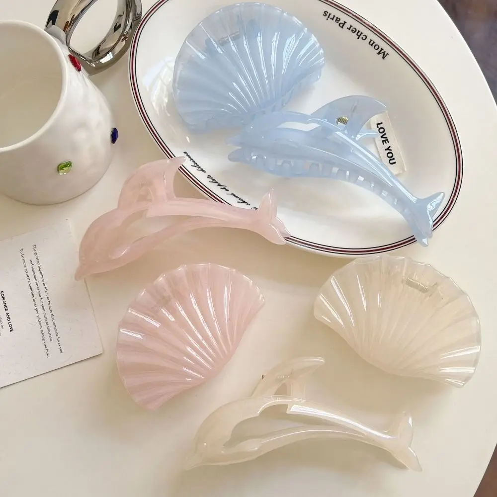 Elegant Acetate Hair Claw Clip Dolphin Shell Series Jelly Color Back Head Headwear Hair Claw Gift