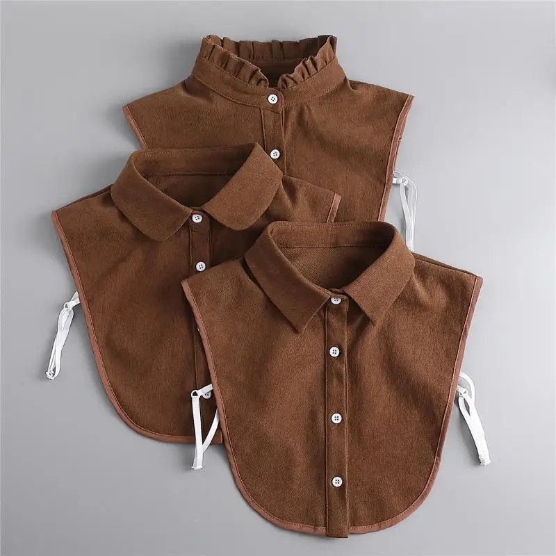 Women Vintage Brown Faux Collar Shirt Warm & Stylish Perfect For Layering Casual Attire Vintage Style Shirt, Detachable Collars