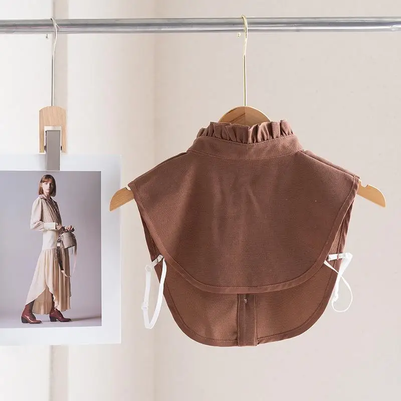 Women Vintage Brown Faux Collar Shirt Warm & Stylish Perfect For Layering Casual Attire Vintage Style Shirt, Detachable Collars