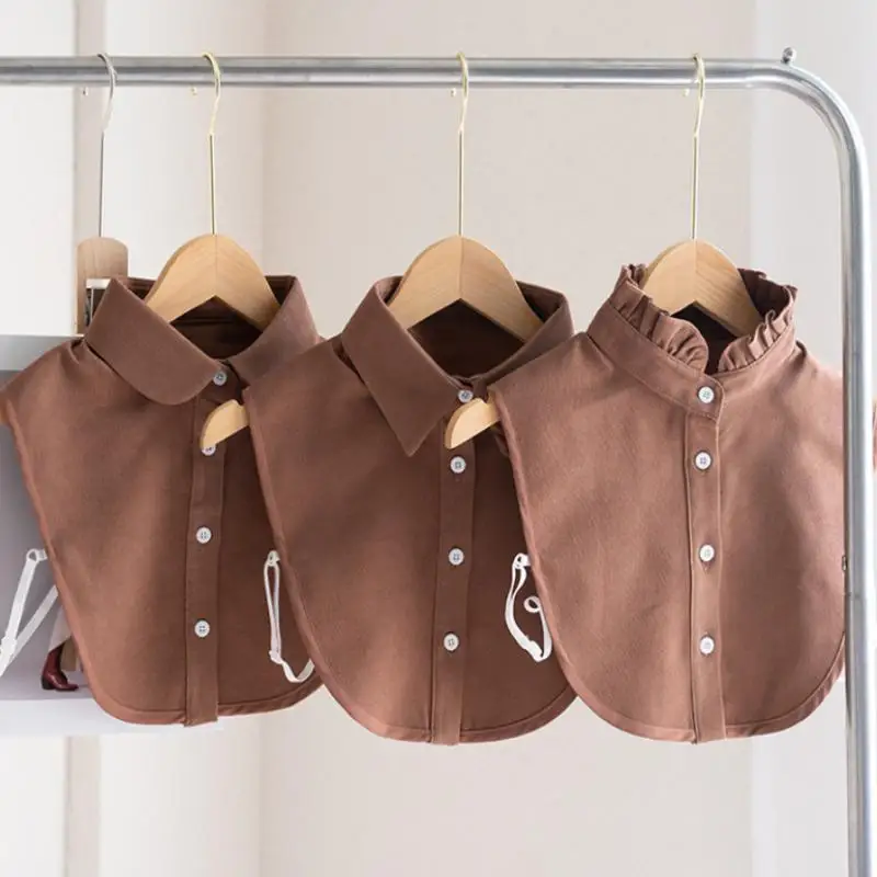 Women Vintage Brown Faux Collar Shirt Warm & Stylish Perfect For Layering Casual Attire Vintage Style Shirt, Detachable Collars