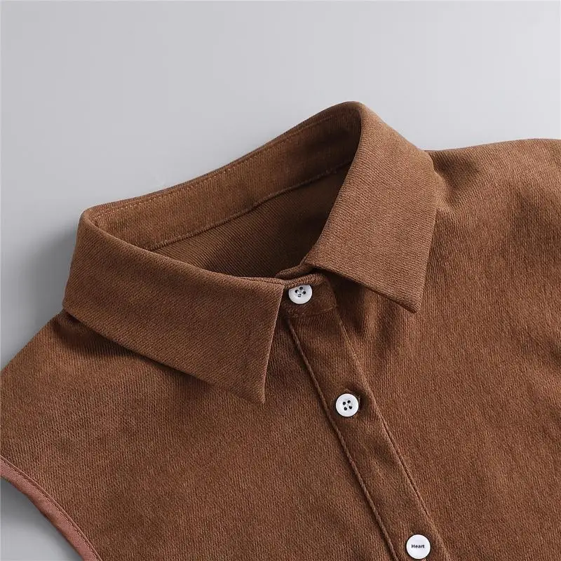 Women Vintage Brown Faux Collar Shirt Warm & Stylish Perfect For Layering Casual Attire Vintage Style Shirt, Detachable Collars