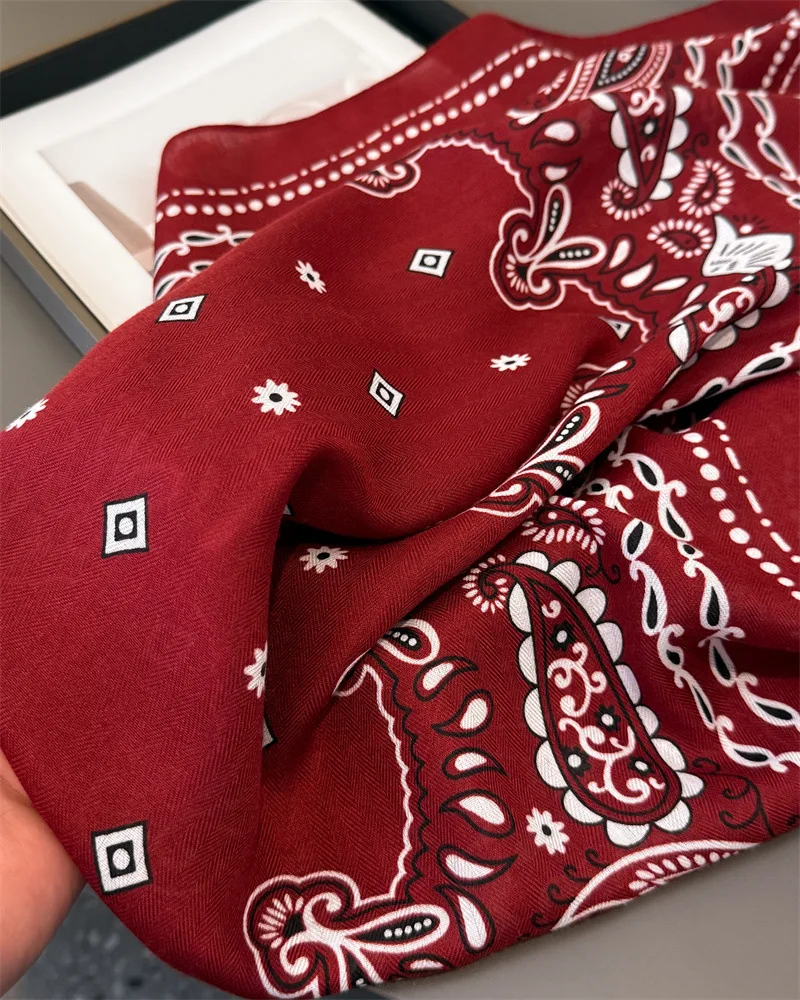 Cashew Print Blocked Print Square Scarf Women Cotton Linen Feeling Hairband Neckerchief Tie Female Headband Foulard Bandana