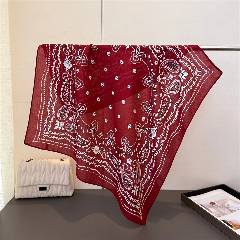 Cashew Print Blocked Print Square Scarf Women Cotton Linen Feeling Hairband Neckerchief Tie Female Headband Foulard Bandana