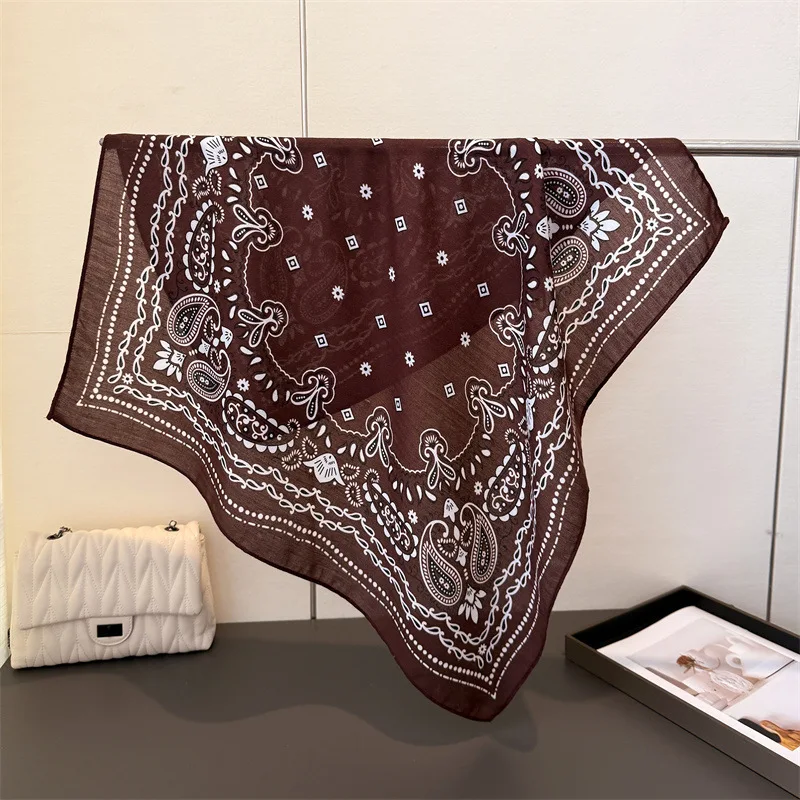 Cashew Print Blocked Print Square Scarf Women Cotton Linen Feeling Hairband Neckerchief Tie Female Headband Foulard Bandana