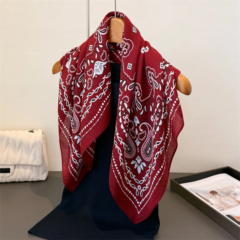 Cashew Print Blocked Print Square Scarf Women Cotton Linen Feeling Hairband Neckerchief Tie Female Headband Foulard Bandana