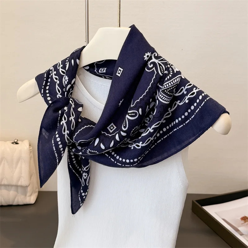 Cashew Print Blocked Print Square Scarf Women Cotton Linen Feeling Hairband Neckerchief Tie Female Headband Foulard Bandana