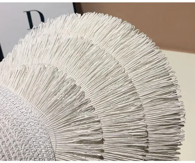 New Designer Fashion Brand Sun Fringe Straw Hat Women's Summer Empty Top Sun Hat Outdoor Parma UV Protection Beach Sun Hat