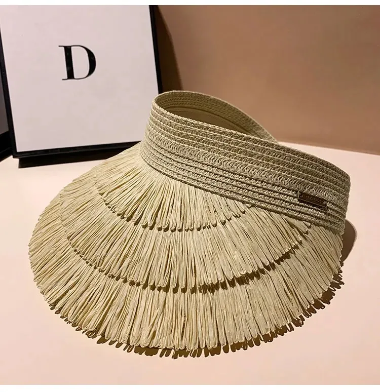 New Designer Fashion Brand Sun Fringe Straw Hat Women's Summer Empty Top Sun Hat Outdoor Parma UV Protection Beach Sun Hat