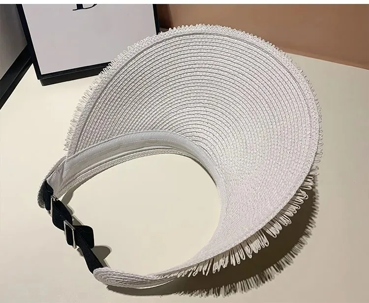 New Designer Fashion Brand Sun Fringe Straw Hat Women's Summer Empty Top Sun Hat Outdoor Parma UV Protection Beach Sun Hat