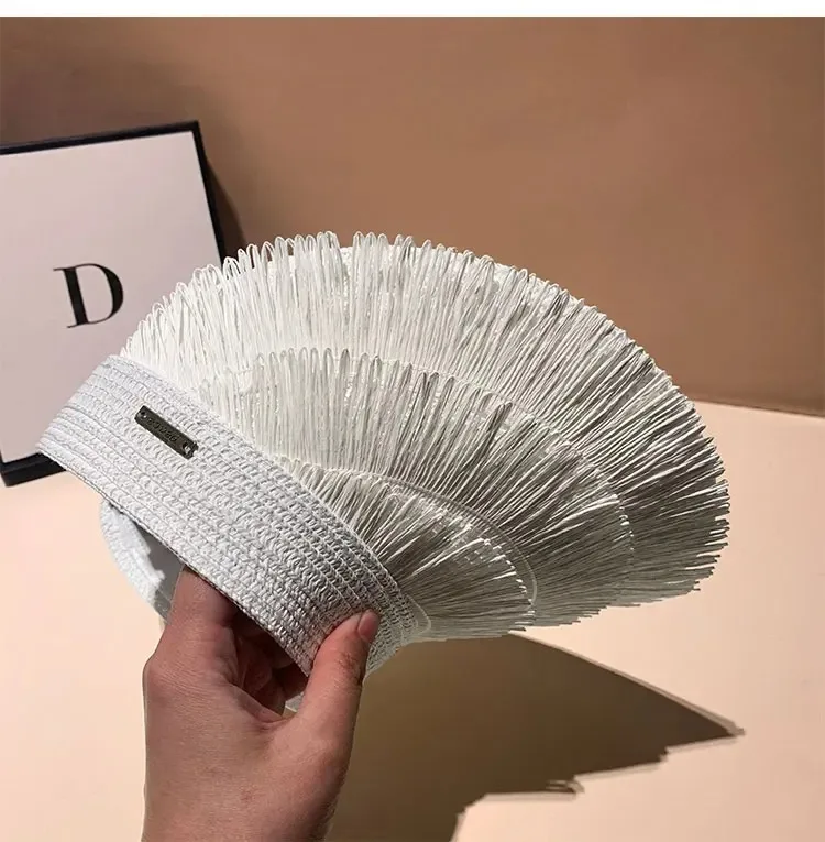 New Designer Fashion Brand Sun Fringe Straw Hat Women's Summer Empty Top Sun Hat Outdoor Parma UV Protection Beach Sun Hat