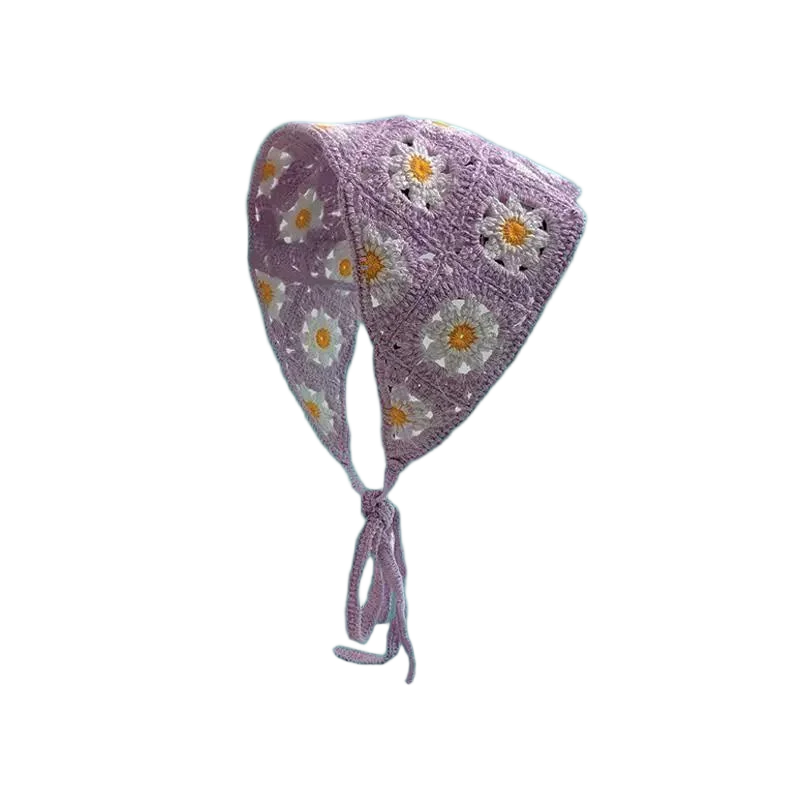 Hairband Women's Hair Accessories Fashionable Knitted Crochet Hollow Triangle Scarf Sweet and Cute Girly Style Floral Headscarf