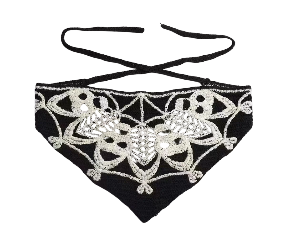 Hairband Women's Hair Accessories Fashionable Knitted Crochet Hollow Triangle Scarf Sweet and Cute Girly Style Floral Headscarf