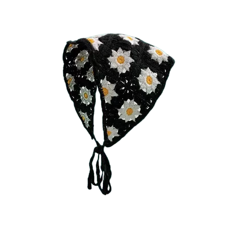 Hairband Women's Hair Accessories Fashionable Knitted Crochet Hollow Triangle Scarf Sweet and Cute Girly Style Floral Headscarf