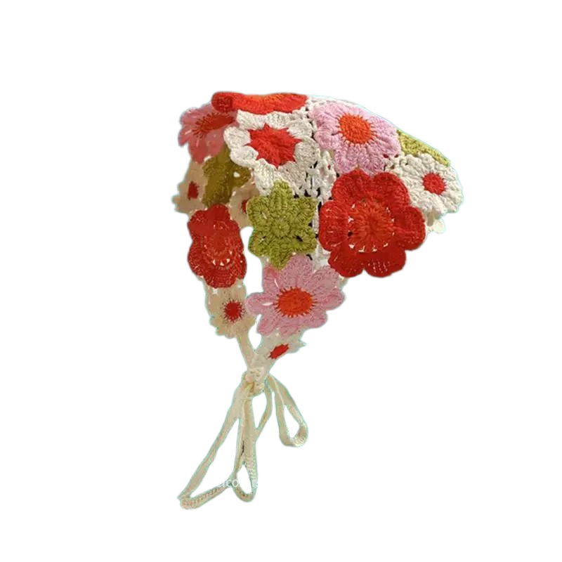 Hairband Women's Hair Accessories Fashionable Knitted Crochet Hollow Triangle Scarf Sweet and Cute Girly Style Floral Headscarf