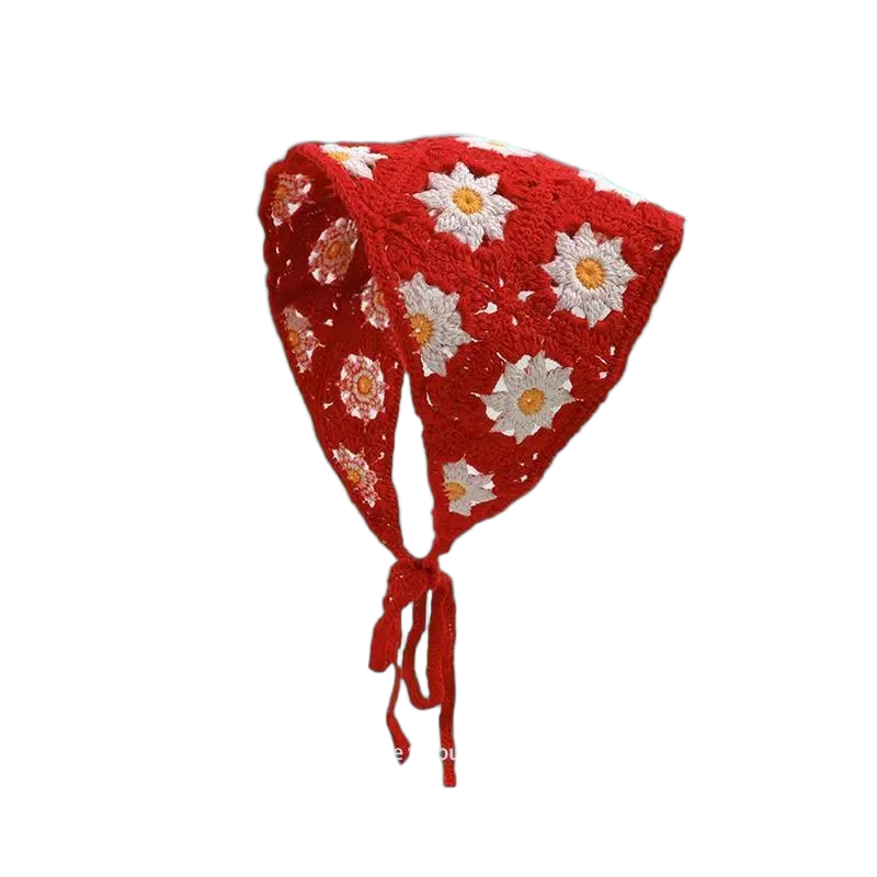 Hairband Women's Hair Accessories Fashionable Knitted Crochet Hollow Triangle Scarf Sweet and Cute Girly Style Floral Headscarf