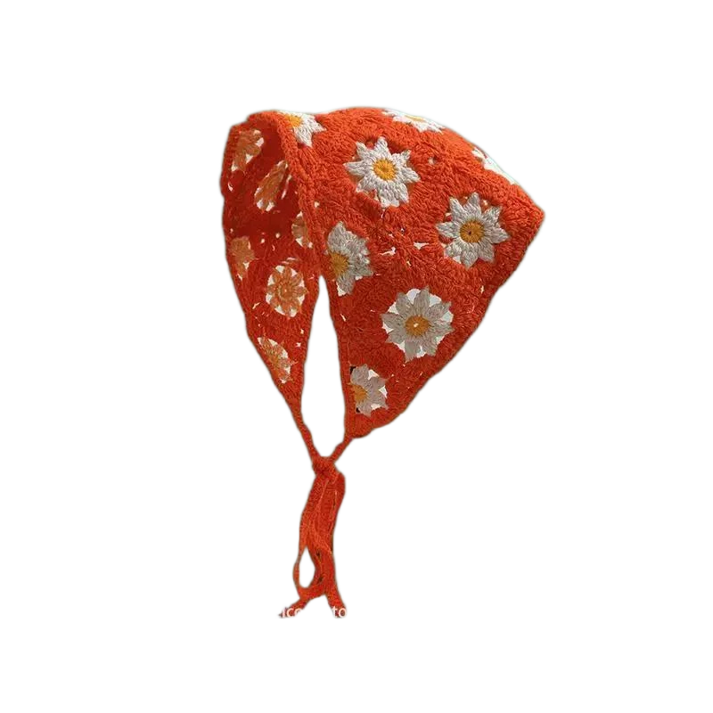 Hairband Women's Hair Accessories Fashionable Knitted Crochet Hollow Triangle Scarf Sweet and Cute Girly Style Floral Headscarf