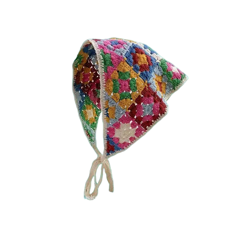 Hairband Women's Hair Accessories Fashionable Knitted Crochet Hollow Triangle Scarf Sweet and Cute Girly Style Floral Headscarf