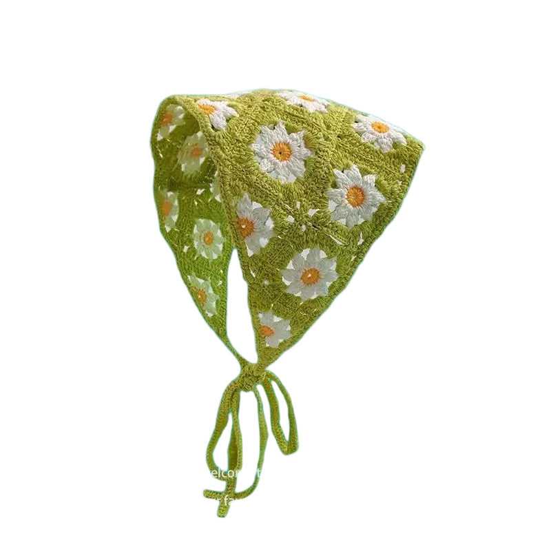 Hairband Women's Hair Accessories Fashionable Knitted Crochet Hollow Triangle Scarf Sweet and Cute Girly Style Floral Headscarf