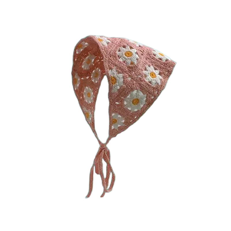 Hairband Women's Hair Accessories Fashionable Knitted Crochet Hollow Triangle Scarf Sweet and Cute Girly Style Floral Headscarf