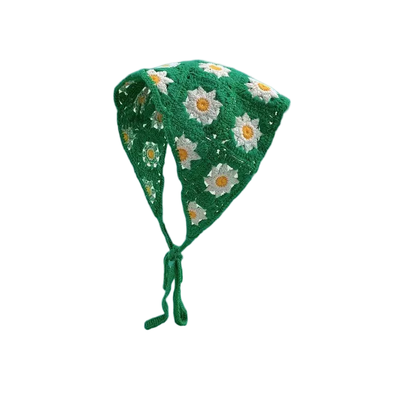 Hairband Women's Hair Accessories Fashionable Knitted Crochet Hollow Triangle Scarf Sweet and Cute Girly Style Floral Headscarf