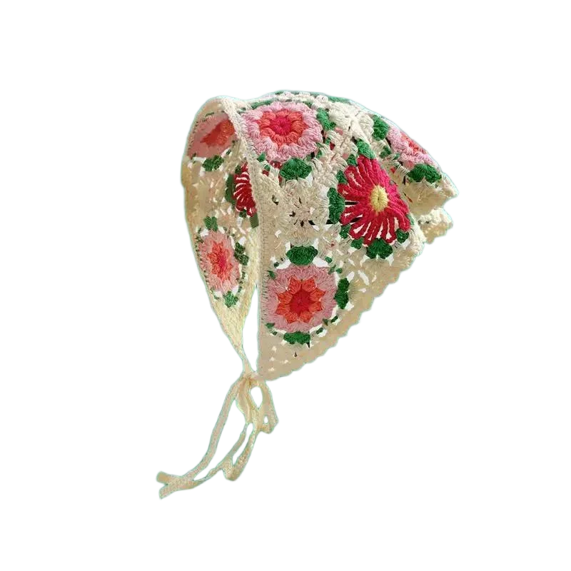 Hairband Women's Hair Accessories Fashionable Knitted Crochet Hollow Triangle Scarf Sweet and Cute Girly Style Floral Headscarf