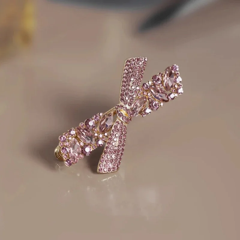 High-end Purple Crystal Rhinestone Bow Hairpin Sweet Women's Bangs Side Clip Hair Clip Exquisite Korean Style Hair Accessories