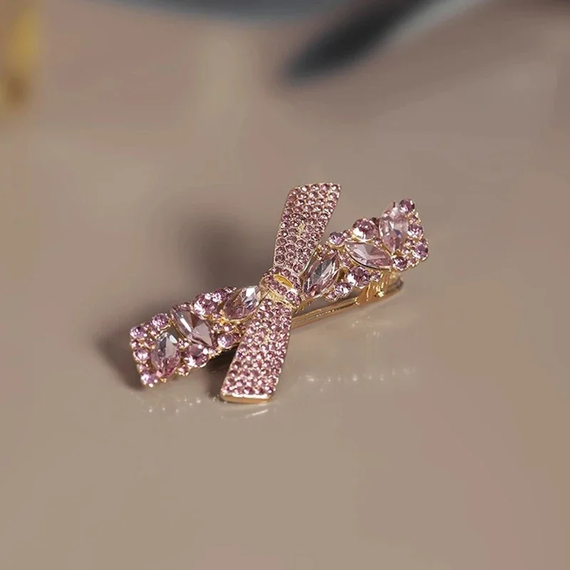 High-end Purple Crystal Rhinestone Bow Hairpin Sweet Women's Bangs Side Clip Hair Clip Exquisite Korean Style Hair Accessories