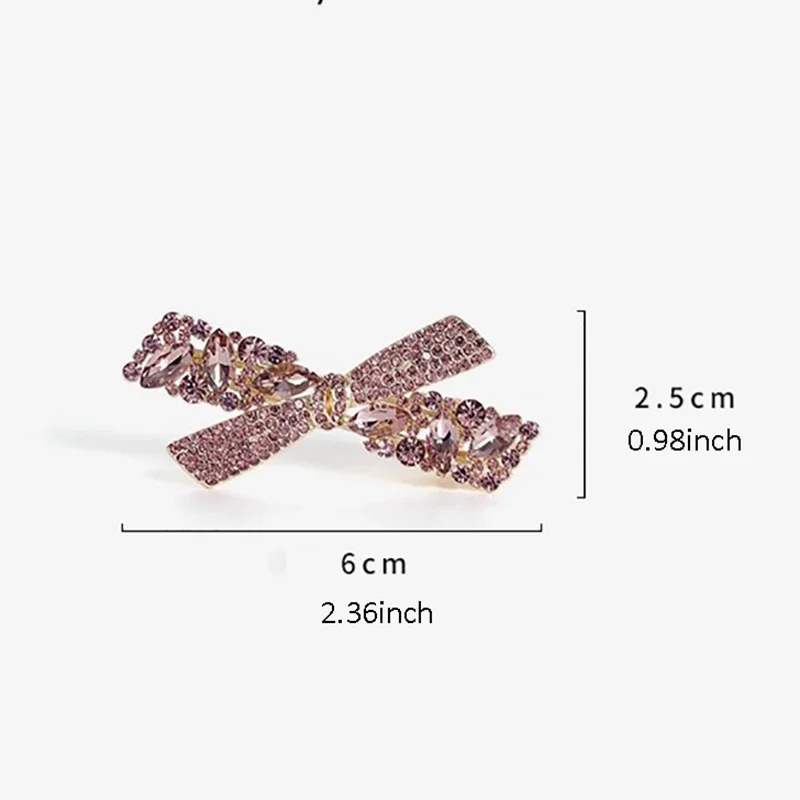High-end Purple Crystal Rhinestone Bow Hairpin Sweet Women's Bangs Side Clip Hair Clip Exquisite Korean Style Hair Accessories