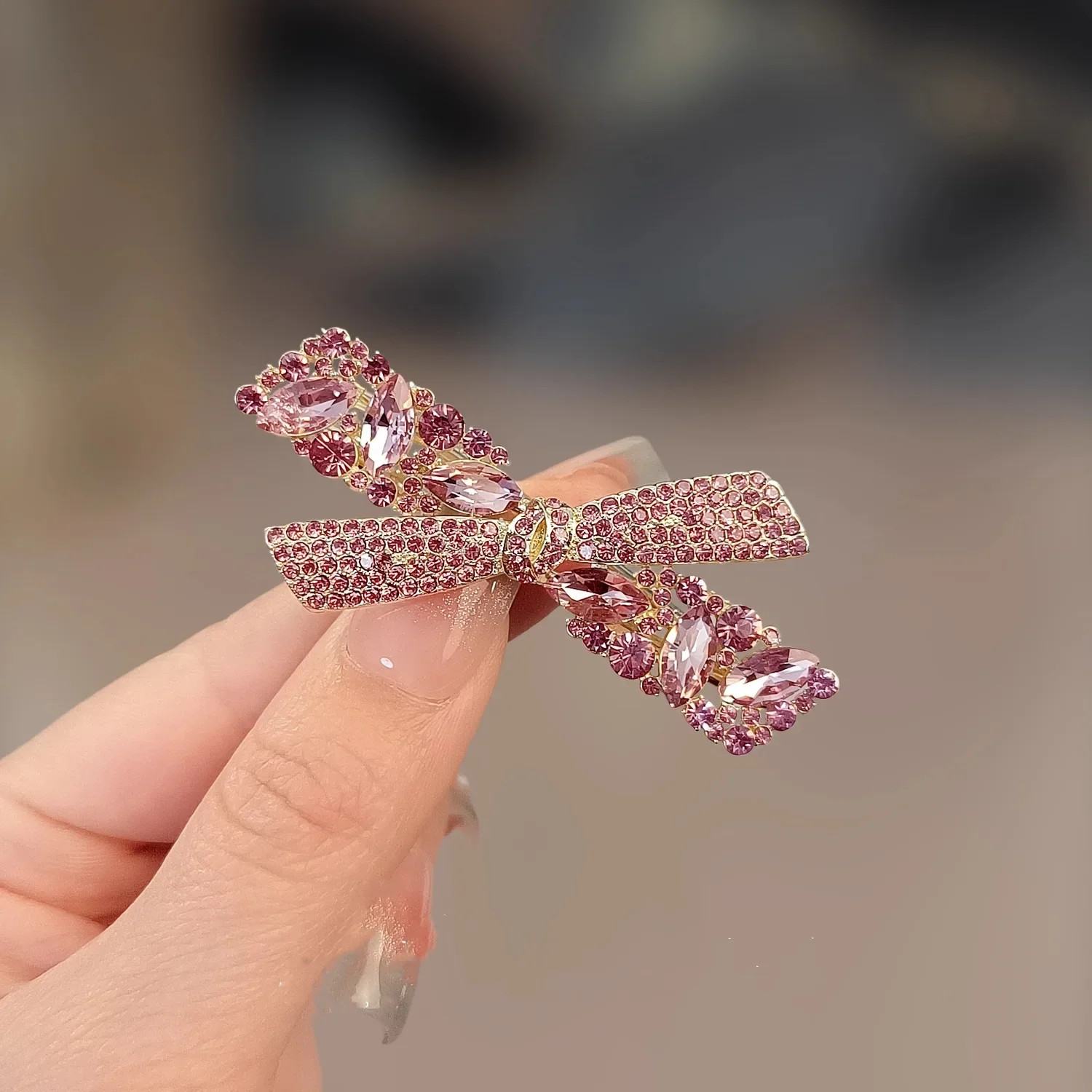 High-end Purple Crystal Rhinestone Bow Hairpin Sweet Women's Bangs Side Clip Hair Clip Exquisite Korean Style Hair Accessories