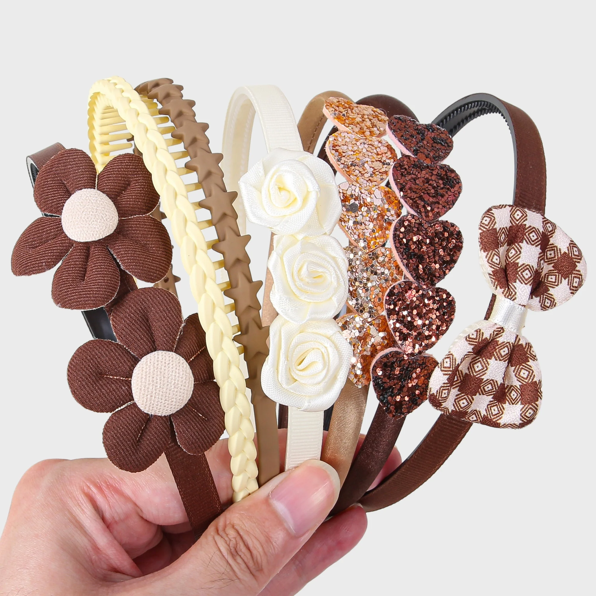7pcs Cute Girls Headband Fabric Flower Hairbands Kids Children Hair Bows Hairbands Family Decoration Party Hair Accessories