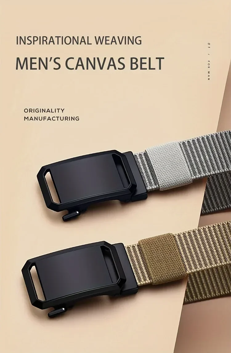 New Automatic Buckle Belt, Canvas Tactical Workwear Casual Outdoor Military Training Pants Belt For Men