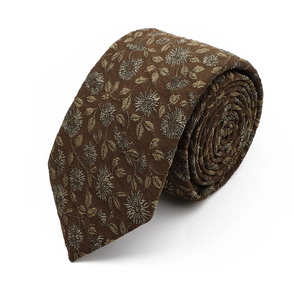 New 7cm Brown Red Gray Blue Flower Tie Men's Women's Polyester Beautiful Elegent Necktie Business Wedding Party Accessories Gift