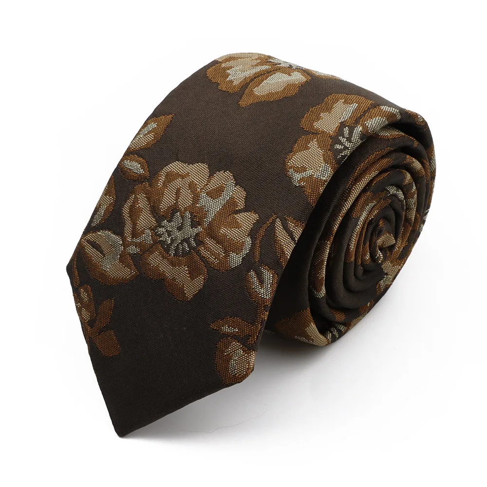 New 7cm Brown Red Gray Blue Flower Tie Men's Women's Polyester Beautiful Elegent Necktie Business Wedding Party Accessories Gift