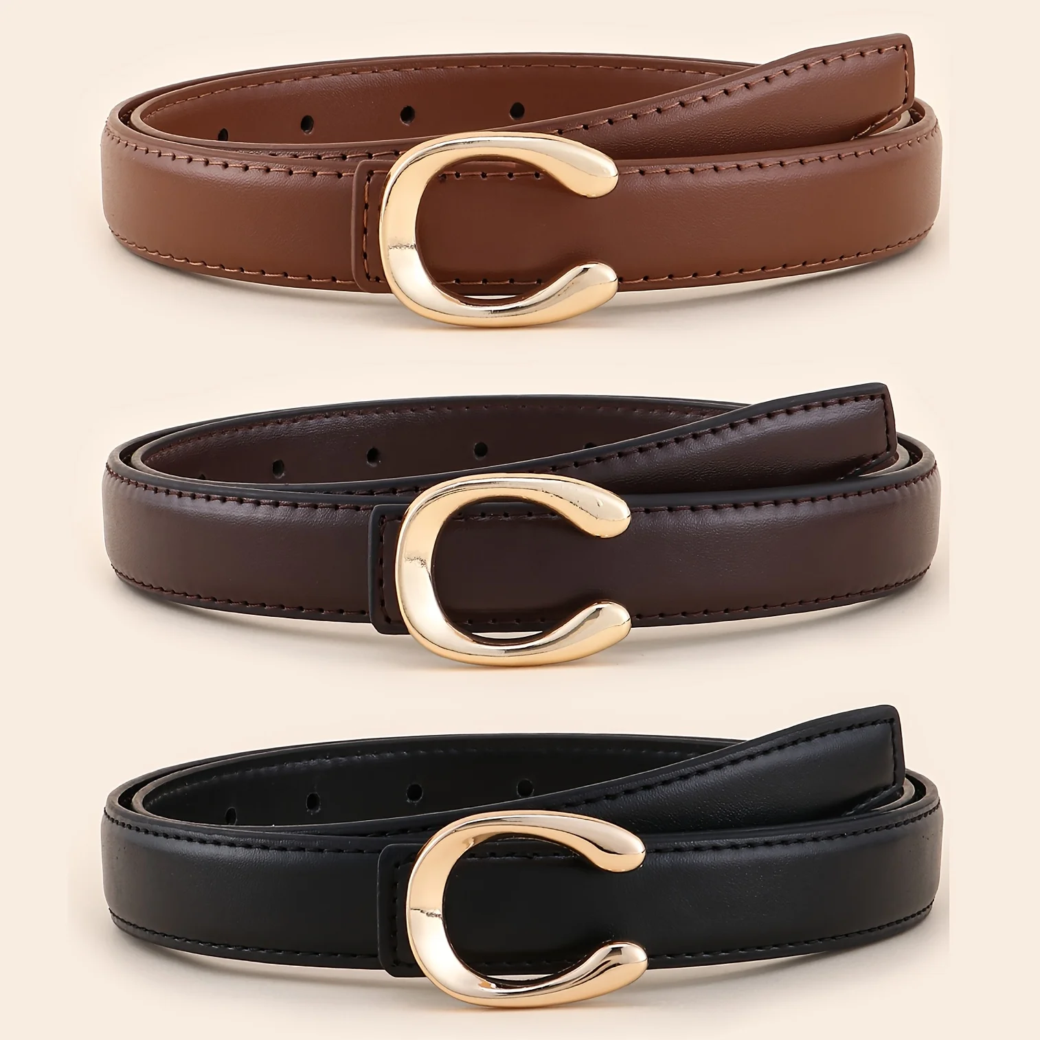 Women's C-shaped Smooth Buckle PU Belt Fashionable Versatile Dress Sweater Casual Pants Belt Simple Ladies Banquet Gifts
