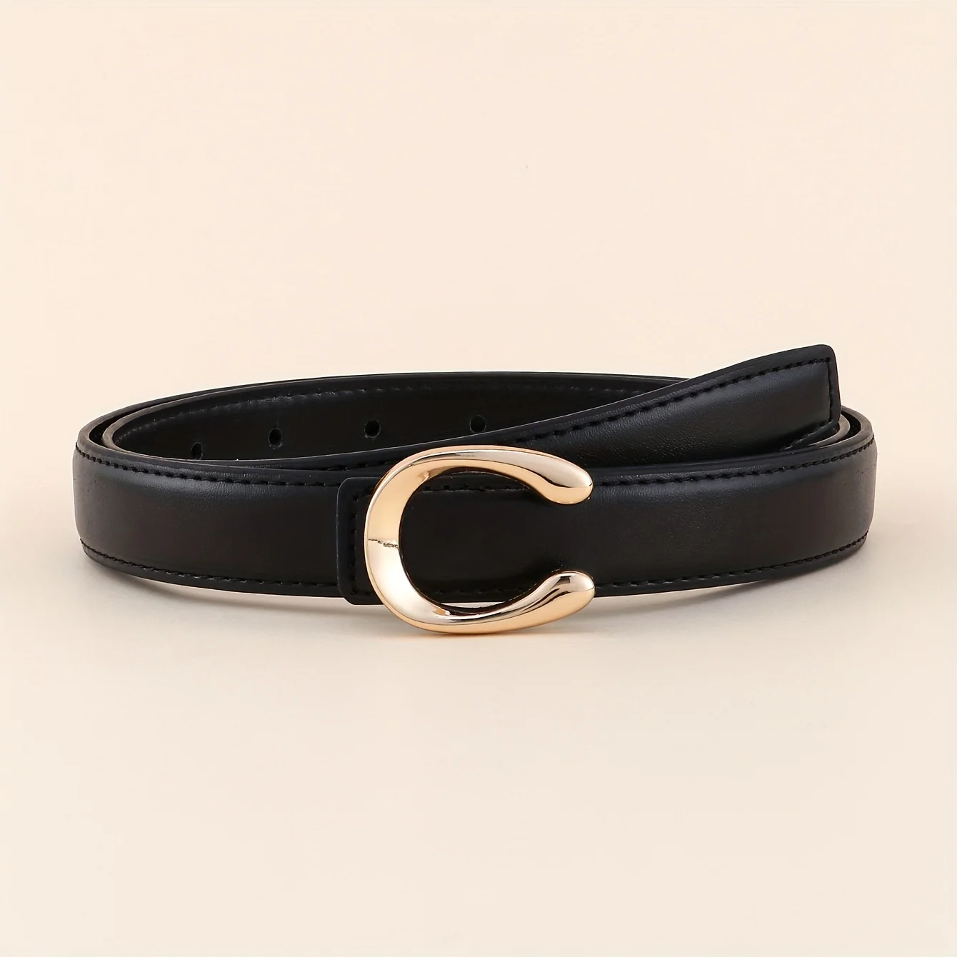 Women's C-shaped Smooth Buckle PU Belt Fashionable Versatile Dress Sweater Casual Pants Belt Simple Ladies Banquet Gifts