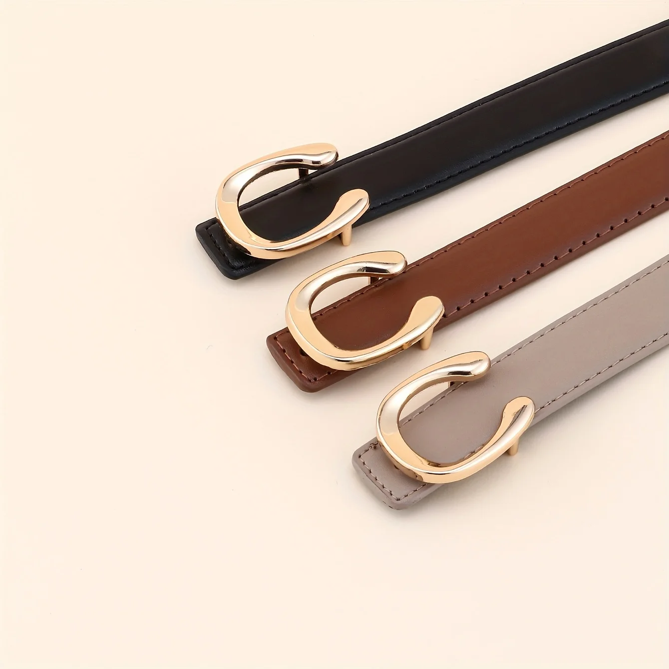 Women's C-shaped Smooth Buckle PU Belt Fashionable Versatile Dress Sweater Casual Pants Belt Simple Ladies Banquet Gifts