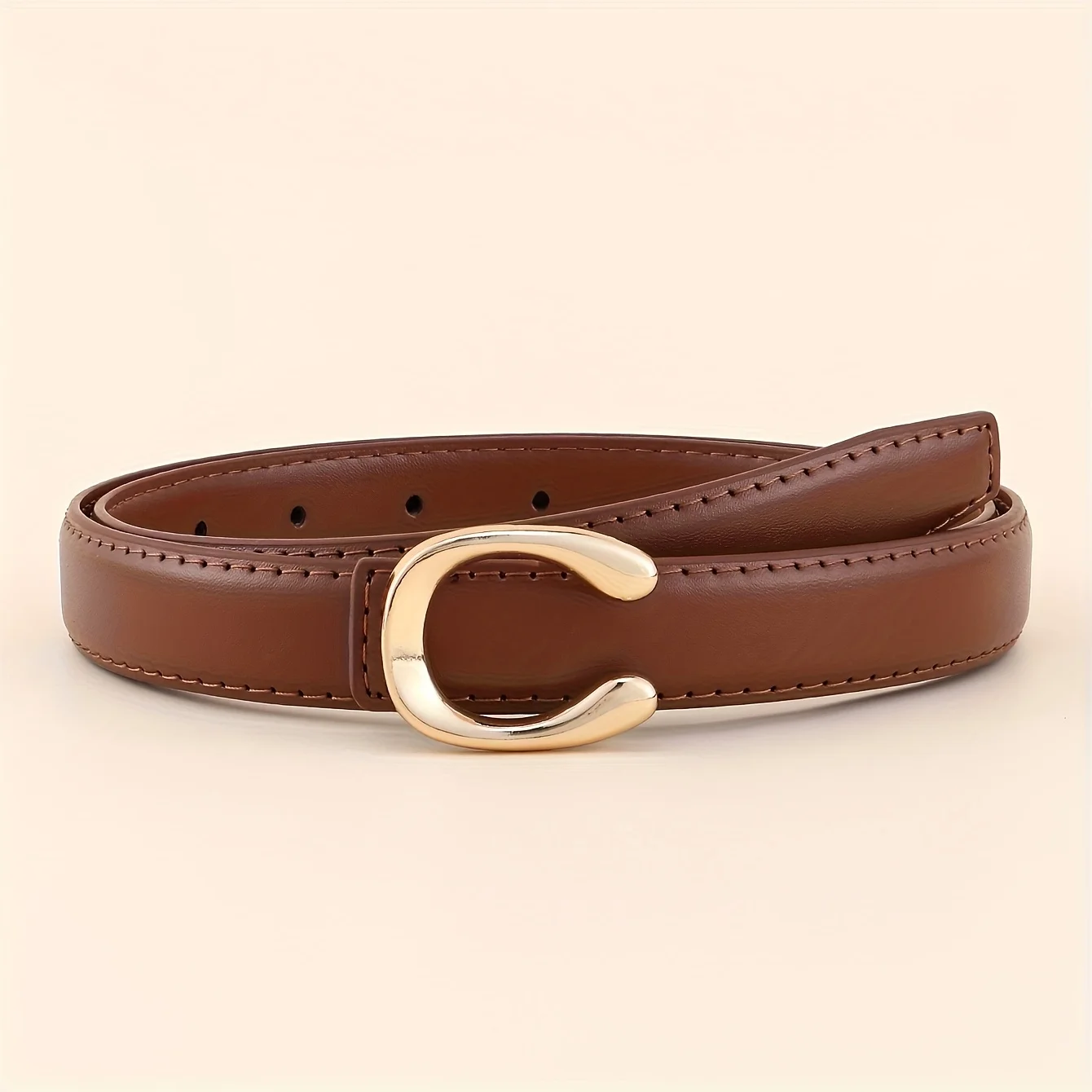 Women's C-shaped Smooth Buckle PU Belt Fashionable Versatile Dress Sweater Casual Pants Belt Simple Ladies Banquet Gifts